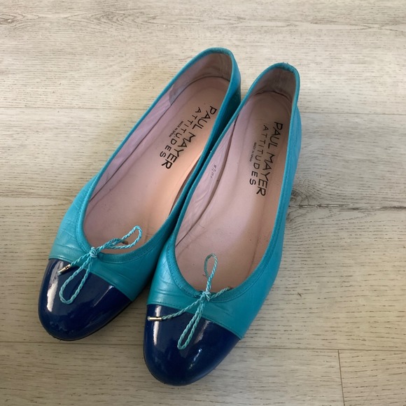 Paul Mayer Attitudes Shoes - Paul Mayer Attitudes Turquoise Navy Blue Leather Ballet Flats Spain Size 10.5 B